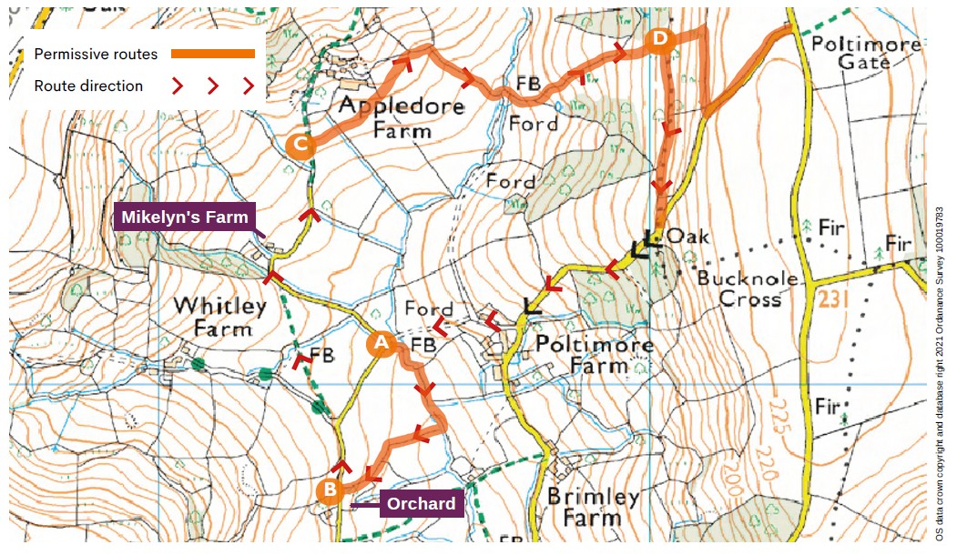 A map showing permissive paths