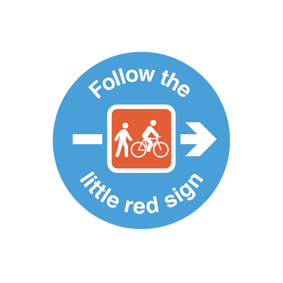 waymarker that is blue with red center